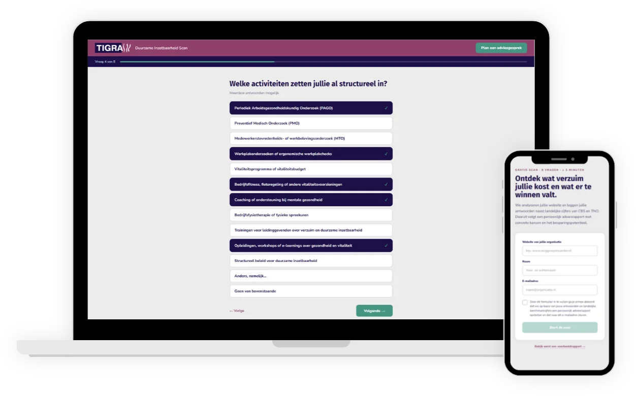 De Duurzame Inzetbaarheid Scan op laptop en telefoon